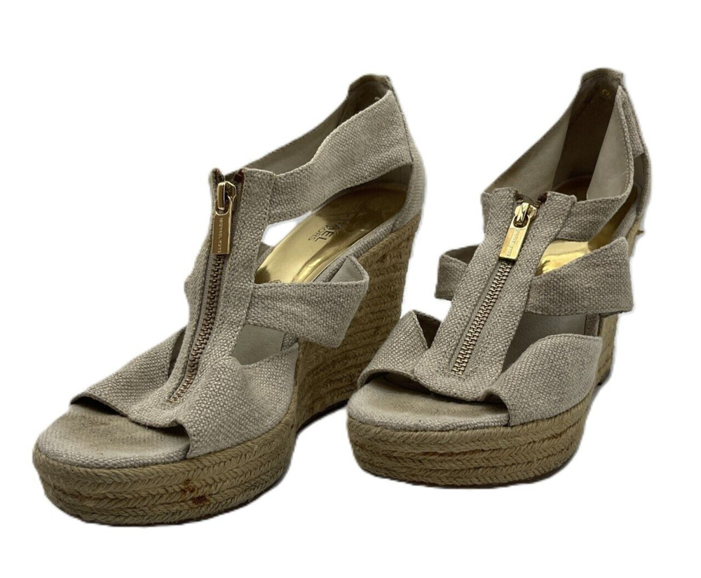 Michael Kors Womens Berkley Wedge Sandals Size 8 1/2 Zipper Jute Heel